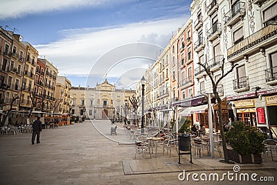 Historic center city square,plaza font in Tarragona,Spain. Editorial Stock Photo