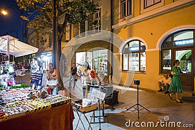 Historic center of Sibiu sibiu pictures with street souvenir sellers 230 Editorial Stock Photo