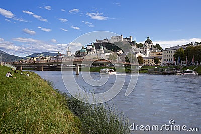 Historic Centre of the City of Salzburg with Salzach river, Austria. Editorial Stock Photo