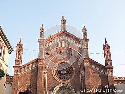 Historic Church with Decorative Rose Window Stock Photo