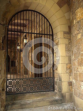 Historic Church Wrought Iron Gate Detail Stock Photo