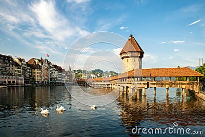 Historic city center of Lucerne with famous Chapel Bridge Stock Photo