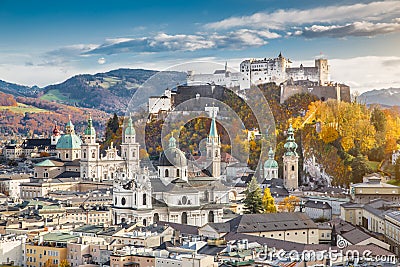 Historic city of Salzburg in fall, Austria Stock Photo