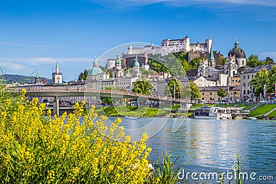 Historic city of Salzburg with Salzach river in summer, Austria Stock Photo