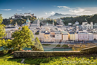 Historic city of Salzburg at sunset, Salzburger Land, Austria Stock Photo