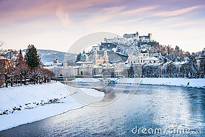 Historic city of Salzburg in winter, Austria Stock Photo