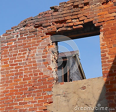 Old Building Wiped Away By Tornado, Ruins Still Stand Stock Photo