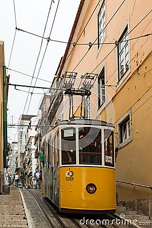 Historic classic yellow tram of Lisbon Editorial Stock Photo