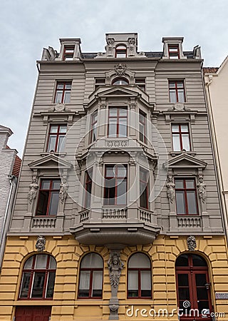 Historic classical architecture house in Marlesgrube, Lubeck, July 13, 2022 Editorial Stock Photo