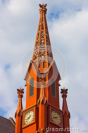 A historic clock tower of Calvary Baptist Church, Washington DC. Stock Photo