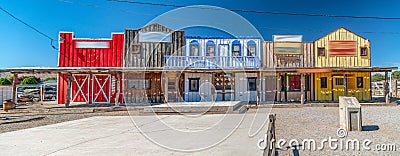 Historic colorful buildings along Route 66, USA Stock Photo