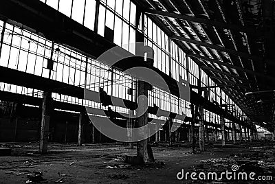 Old ruined industrial factory hall CKD with windows Stock Photo