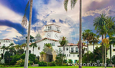 Historic courthouse entrance in Santa Barbara, California. Stock Photo