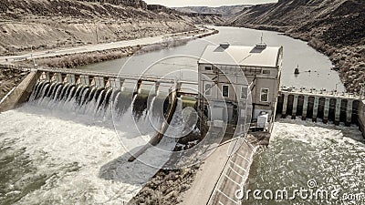 Historic Diversion Dam on the Boise River in Idaho Stock Photo