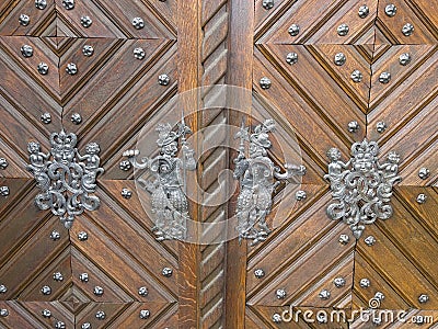 The historic door on a church in AltÃ¶tting Stock Photo