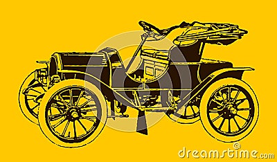 Antique electric motor car in quarter front view Vector Illustration