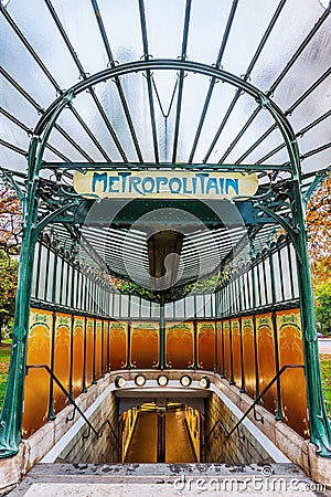 Historic entrance of the Paris Metro Editorial Stock Photo