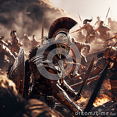 Historic epic Greek military commander in battle Stock Photo