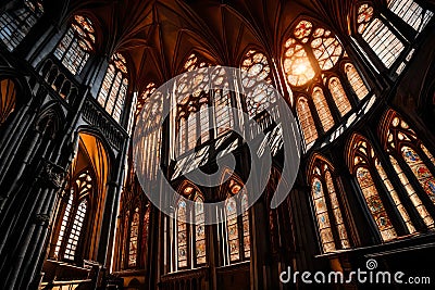 A historic European cathedral, with its ornate Gothic architecture, Stock Photo