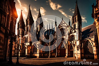 A historic European cathedral, with its ornate Gothic architecture, Stock Photo