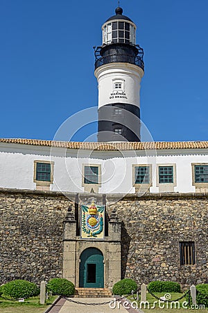 The historic Farol da Barra Barra Lighthouse in Salvador Bahia, Brazil Editorial Stock Photo