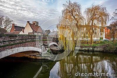 The historical Fye Bridge over the River Wensum in he city of Norwich, Norfolk Editorial Stock Photo