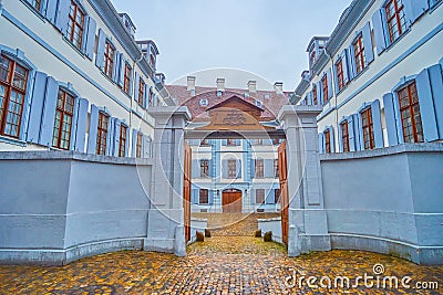 Historic gate and courtyard of government building, Basel, Switzerland Stock Photo