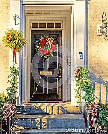 historic home in Stockade Historic District decorated for Christmas holiday Stock Photo