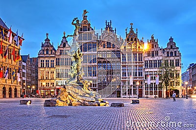 Historic houses in Grote Markt, Antwerp, Belgium Editorial Stock Photo