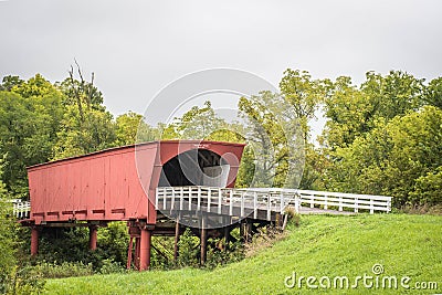 The Entrance to the Iconic Roseman Covered Bridge spanning the Middle River, Winterset, Madison County, Iowa, USA Editorial Stock Photo