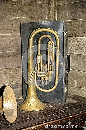 Historic instrument tuba made of brass Stock Photo