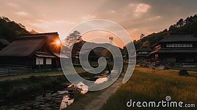 Historic Japanese village - amazing travel photography - made with Generative AI tools Stock Photo