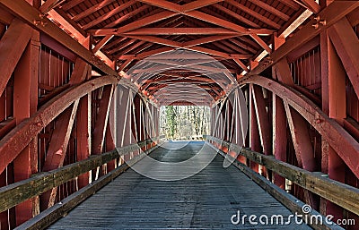 Historic Jericho covered bridge trusswork details Stock Photo