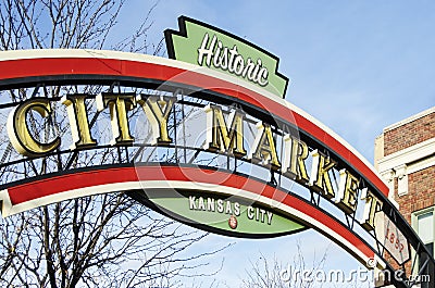 Historic Kansas City City Market Sign Editorial Stock Photo