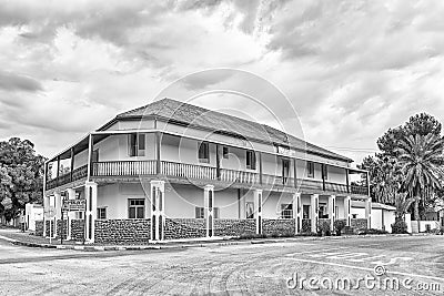 Historic Karoo Country Inn in Vosburg. Monochrome Editorial Stock Photo