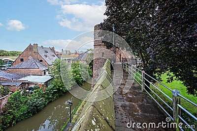 Historic King Charles Tower on the City Walls alongside the Shropshire Union Canal in Chester, Cheshire, UK Editorial Stock Photo
