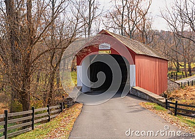 Knechts Covered Bridge seen from Bucks County Pennsylvania Stock Photo