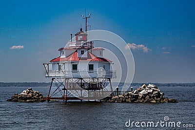 Thomas Point Shoal Light Station, is a historic lighthouse in the Chesapeake Bay at Annapolis Maryland Stock Photo