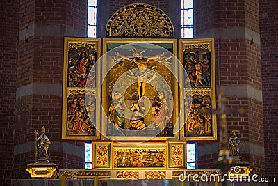 The historic main altar in the Basilica of St. James and Agnes in Nysa. Editorial Stock Photo