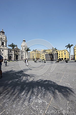 Historic main square of the city of Lima Peru with its old buildings and the municipality Editorial Stock Photo