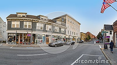 Historic Main street in Rockland, USA with typical historic brick buildings Editorial Stock Photo