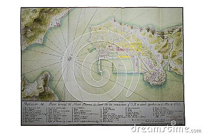 Historic map of El Ferrol Arsenal, 1765 Editorial Stock Photo