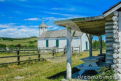 Historic McDougall Church and caretakers house Stock Photo