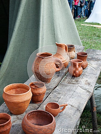 Historic medieval festival, camp Viking Stock Photo