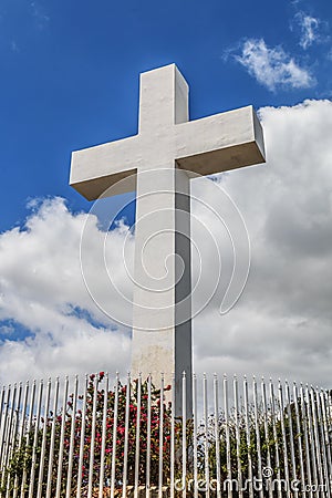 Historic Mt. Helix Cross Surrounded by Fence Railing Stock Photo