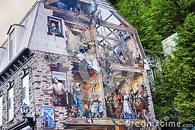 Fresque du Peti Champlain historic mural quebec Editorial Stock Photo