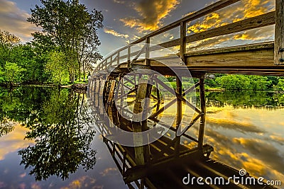 Historic Old North Bridge over the Concord River at Sunset Editorial Stock Photo