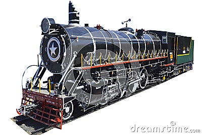 Historic Old Vintage Steam Locomotive Train Isolated, White Stock Photo