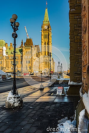 Historic Parliament buildings in Ottawa downtown core in winter Stock Photo