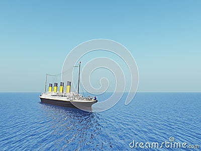 Historic passenger ship Titanic on the high seas Cartoon Illustration